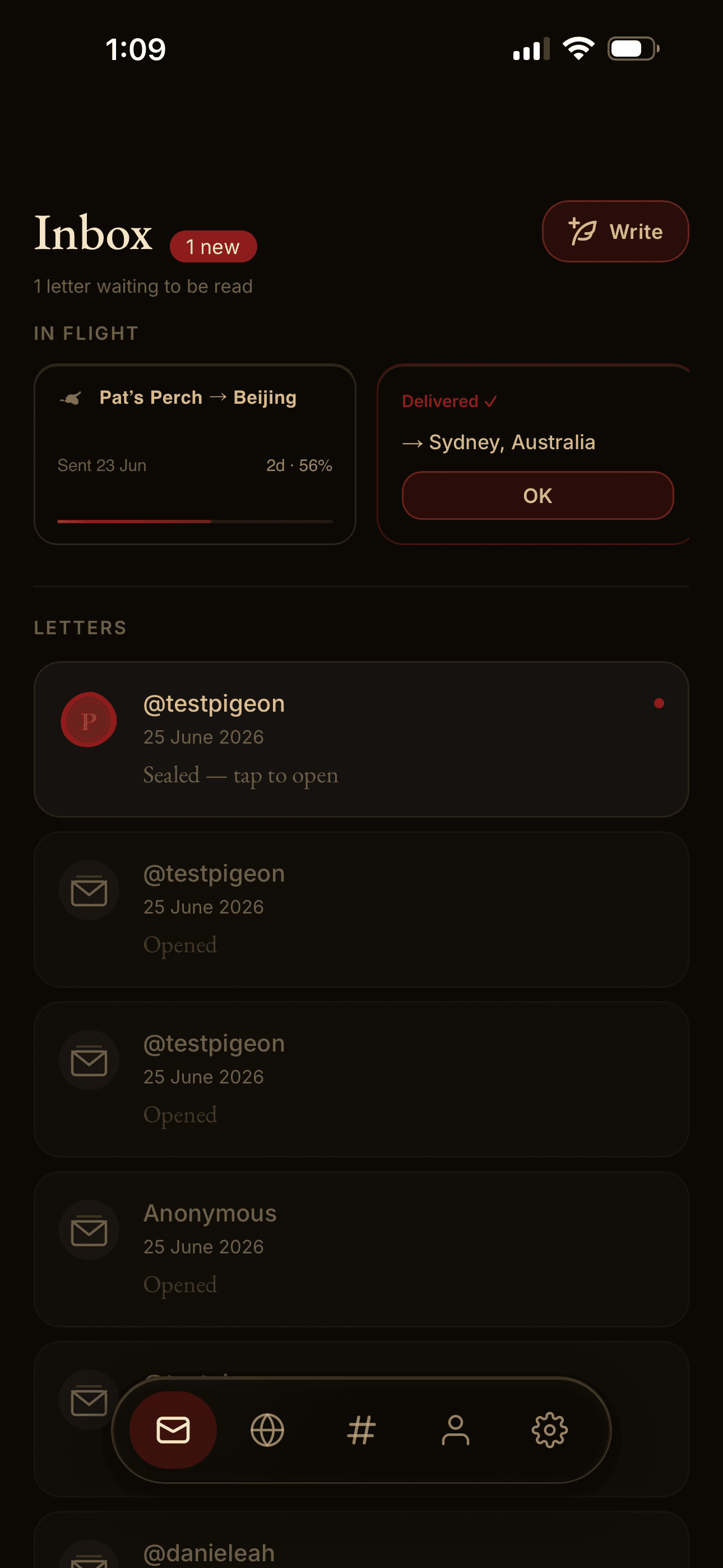Pidj inbox showing incoming letters