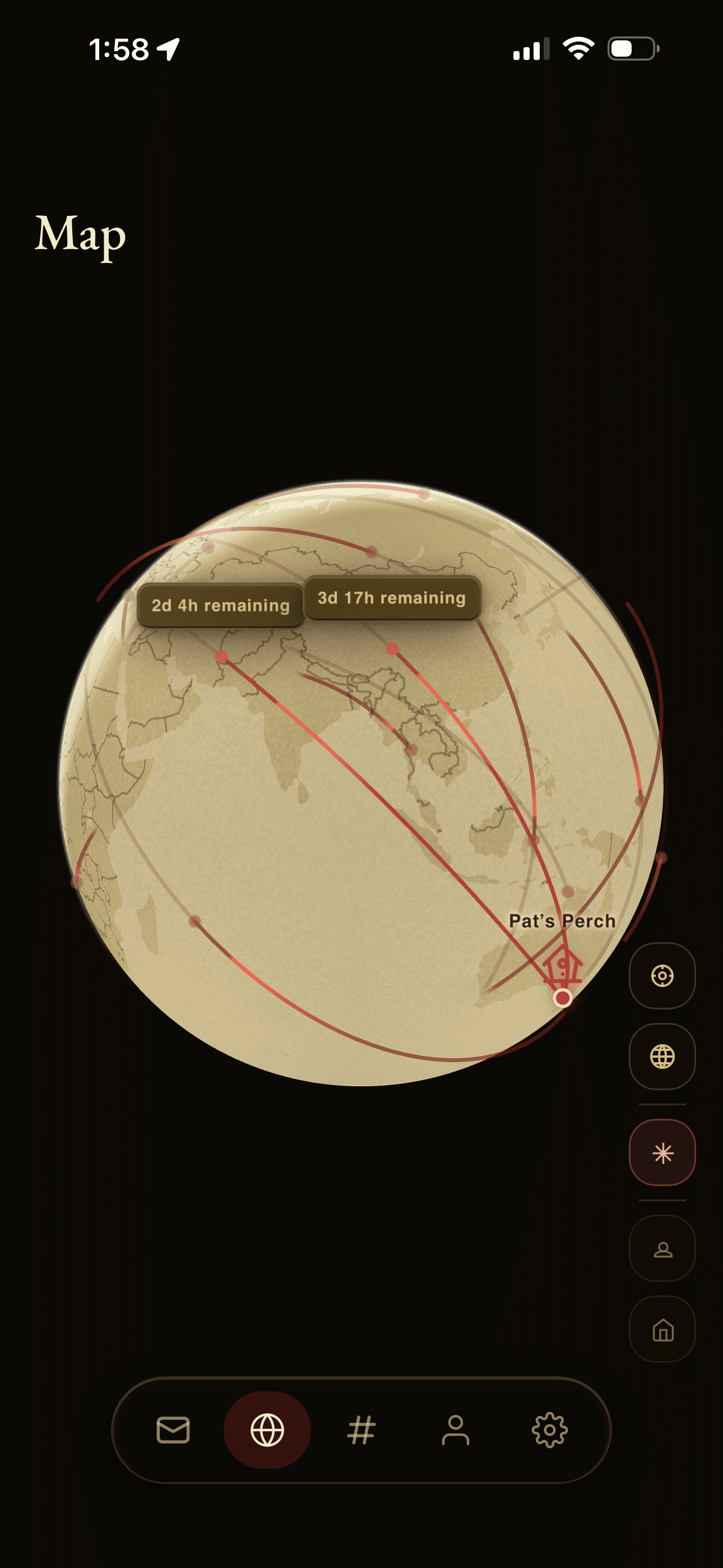 Pidj world map showing your pigeon in flight